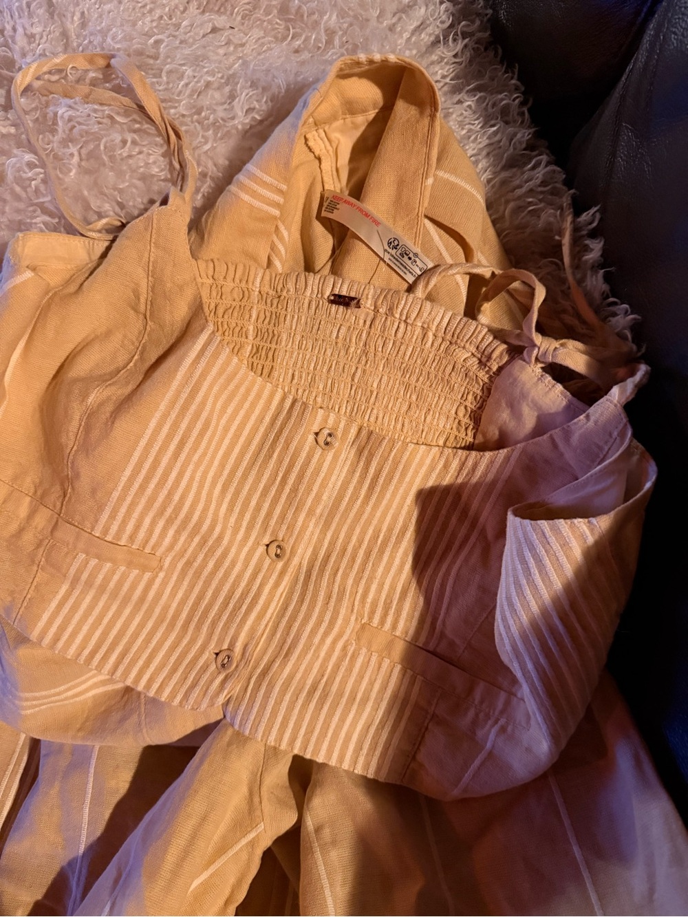 Free People Casual Friday Set L Yellow Stripe 2 Piece NWOT